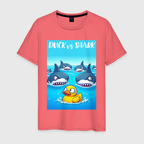 Мужская футболка Duck vs shark - ai art fantasy / Коралловый – фото 1