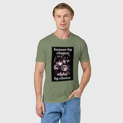 Футболка хлопковая мужская Human by chance, alpha by choice, цвет: авокадо — фото 2