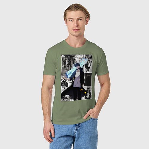 Мужская футболка Поднятие уровня в одиночку Джину Сон охотник колла / Авокадо – фото 3