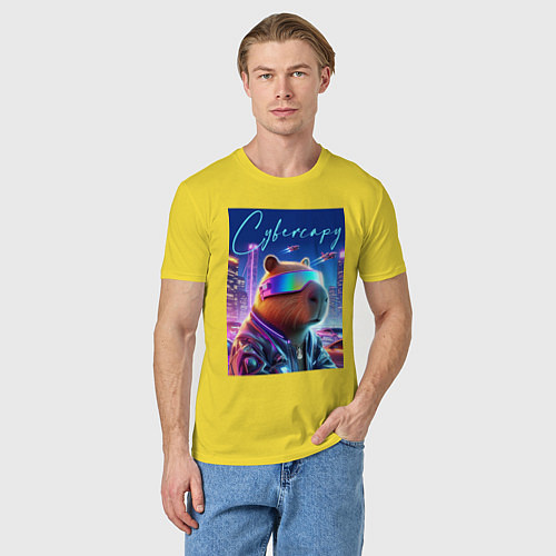 Мужская футболка Cyber capybara - neon metropolis / Желтый – фото 3