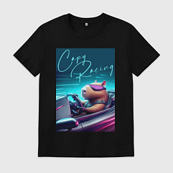 Мужская футболка Капибара гонщик - нейросеть