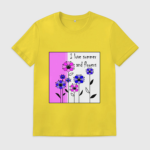 Мужская футболка Люблю лето и цветы яркий розовый / Желтый – фото 1