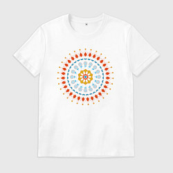 Футболка хлопковая мужская Цветочно-кружевная мандала, цвет: белый