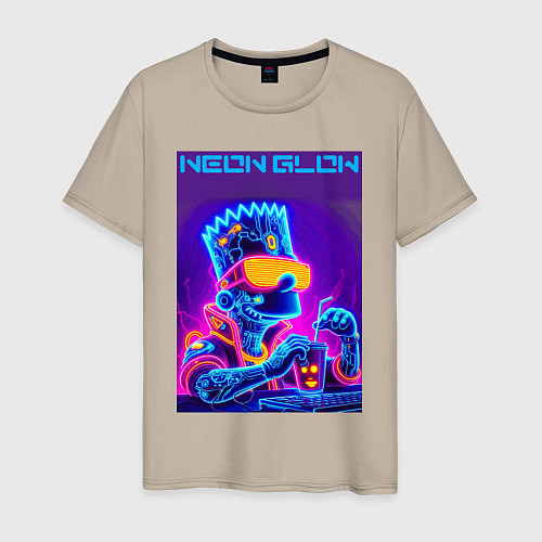 Мужская футболка Bart Simpson - neon fantasy ai art / Миндальный – фото 1