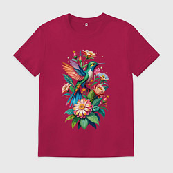 Мужская футболка Колибри среди цветов