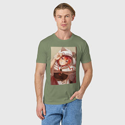 Футболка хлопковая мужская Реинкарнация безработного Эрис Бореас Грейрат кошк, цвет: авокадо — фото 2