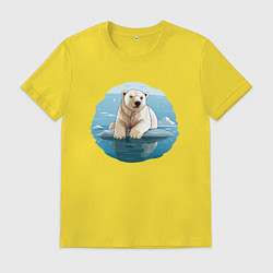Футболка хлопковая мужская Задумчивый белый медведь на льдине, цвет: желтый