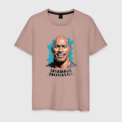 Мужская футболка Карикатурный портрет Дуэйна Джонсона / Пыльно-розовый – фото 1