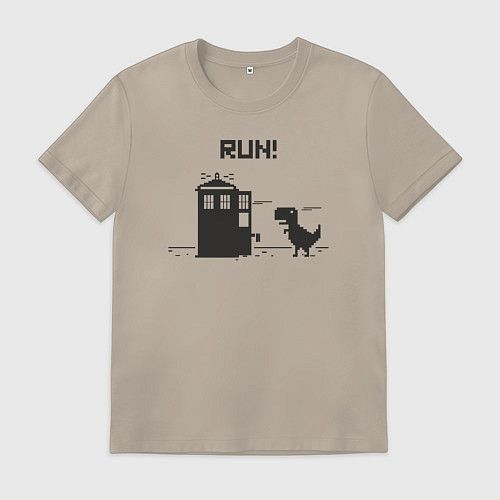 Мужская футболка Тардис и динозаврик пиксельный / Миндальный – фото 1