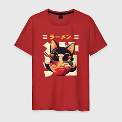 Футболка хлопковая мужская Ramen and cat, цвет: красный