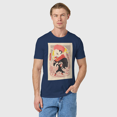 Мужская футболка Магическая битва Сукуна Рёмэн арт / Тёмно-синий – фото 3