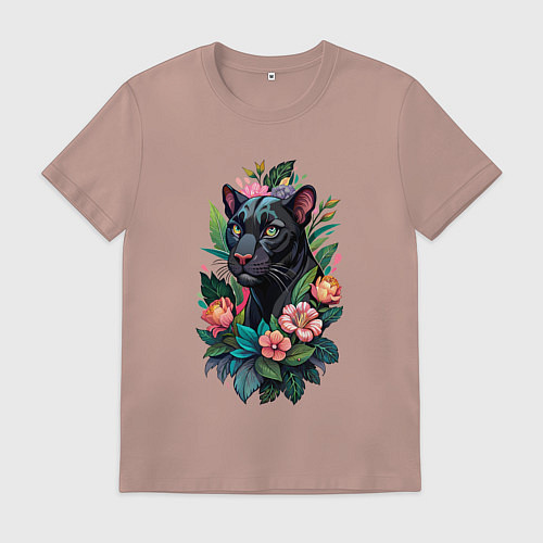 Мужская футболка Черная пантера среди цветов / Пыльно-розовый – фото 1