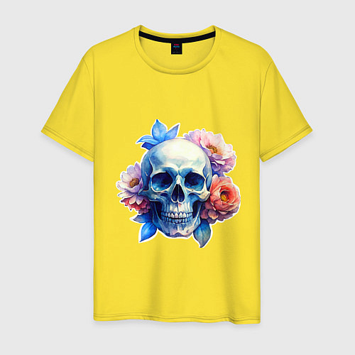 Мужская футболка Акварельный череп в цветах / Желтый – фото 1