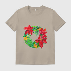 Мужская футболка Новогодний венок из плюща и пуансеттии