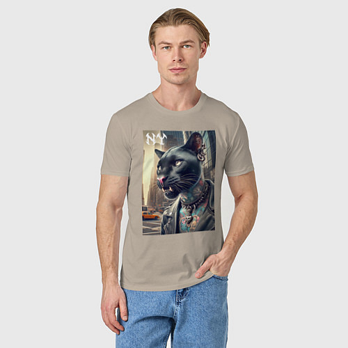 Мужская футболка Cool dude panther from New York - ai art / Миндальный – фото 3
