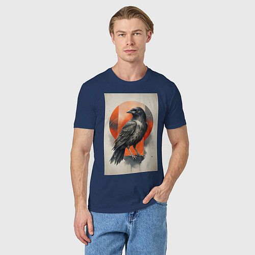 Мужская футболка Силуэт черной ворон / Тёмно-синий – фото 3