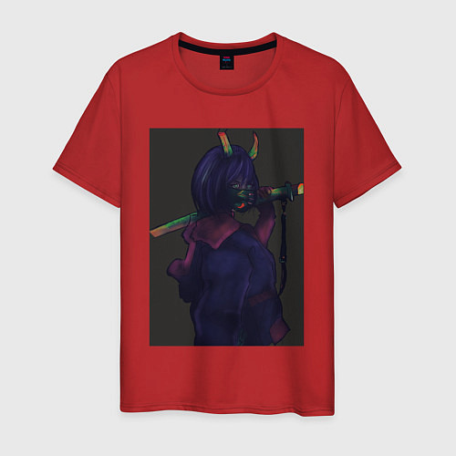 Мужская футболка Аниме девушка в маске с мечом / Красный – фото 1