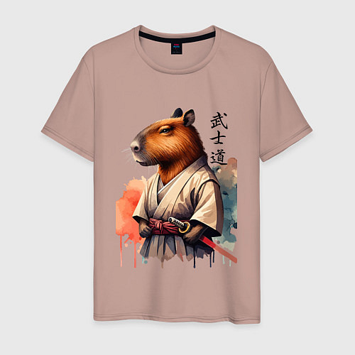 Мужская футболка Capybara samurai - ai art fantasy / Пыльно-розовый – фото 1