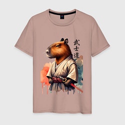 Футболка хлопковая мужская Capybara samurai - ai art fantasy, цвет: пыльно-розовый