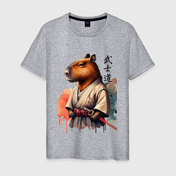 Футболка хлопковая мужская Capybara samurai - ai art fantasy, цвет: меланж