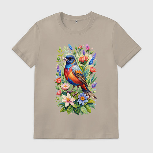 Мужская футболка Расписной овсянковый кардинал / Миндальный – фото 1