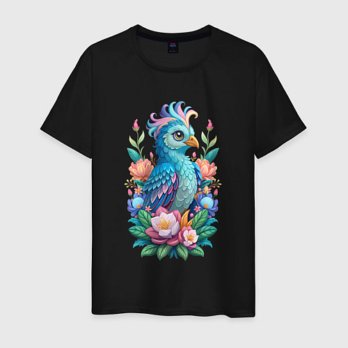 Мужская футболка Голубая птица среди цветов / Черный – фото 1
