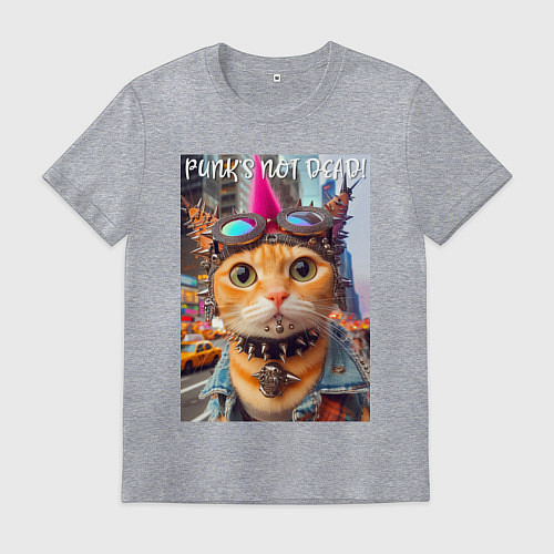 Мужская футболка Котёнок панк музыкант из Нью-Йорка - нейросеть / Меланж – фото 1