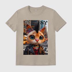 Мужская футболка Глазастый котёнок панк из Нью-Йорка - нейросеть