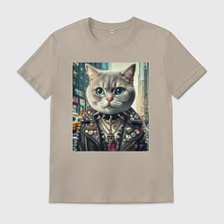 Мужская футболка Прикольный котик фанат тяжёлого рока - нейросеть