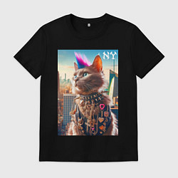 Мужская футболка Funny cat punk from New York - ai art