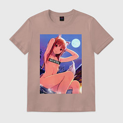Футболка хлопковая мужская Волчица и пряности Холо waifu, цвет: пыльно-розовый