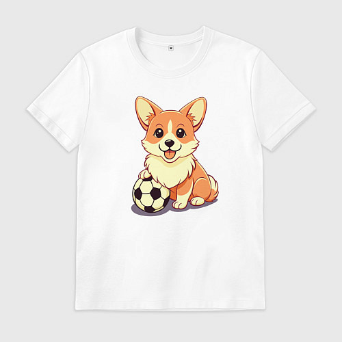 Мужская футболка Корги с мячом / Белый – фото 1
