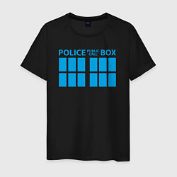 Футболка хлопковая мужская Public call police box, цвет: черный