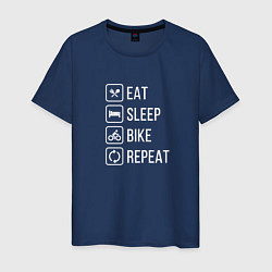 Футболка хлопковая мужская Eat sleep bike repeat, цвет: тёмно-синий