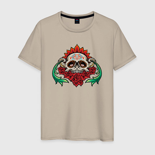 Мужская футболка Розы и черепок / Миндальный – фото 1