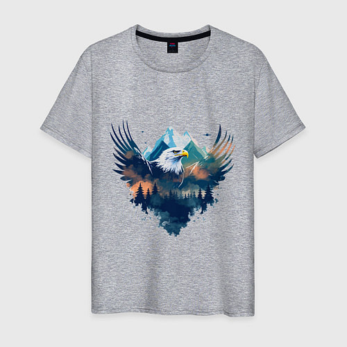 Мужская футболка Орел среди леса и гор / Меланж – фото 1