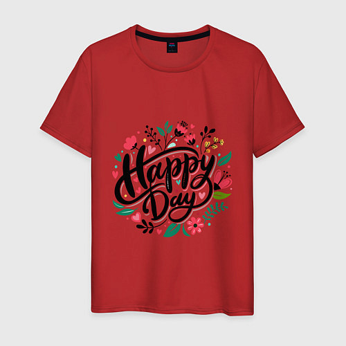 Мужская футболка Happy day с цветами / Красный – фото 1