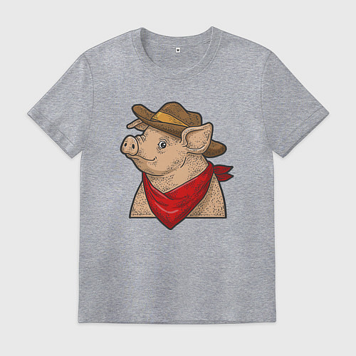 Мужская футболка Свинка ковбой / Меланж – фото 1