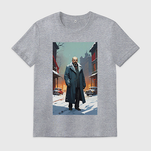 Мужская футболка Ленин зимой без охраны - нейросеть / Меланж – фото 1
