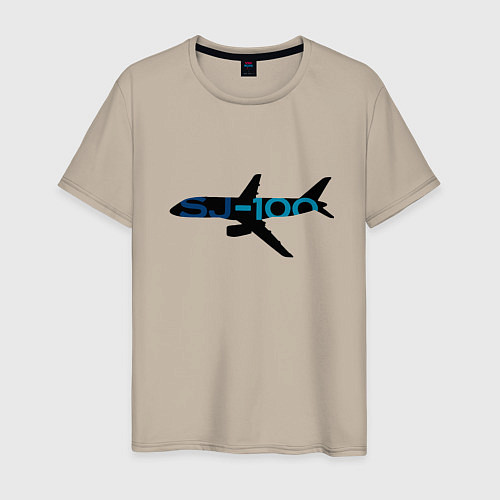 Мужская футболка Черный облик Superjet-100 с цветным названием / Миндальный – фото 1