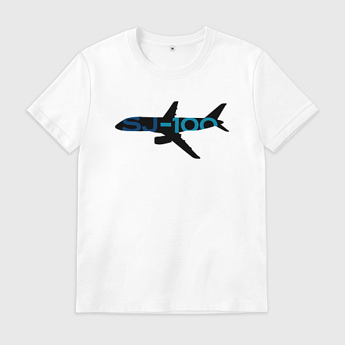 Мужская футболка Черный облик Superjet-100 с цветным названием / Белый – фото 1