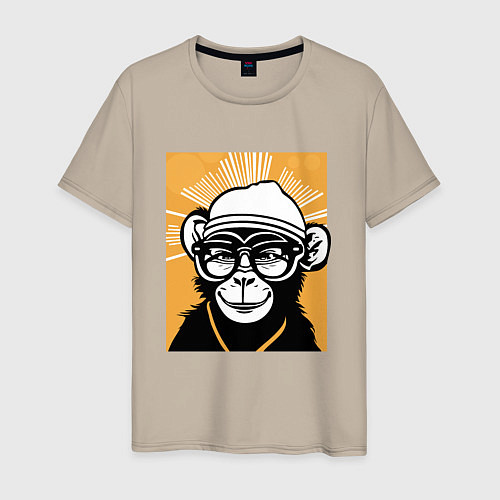 Мужская футболка Обезьяна и очки / Миндальный – фото 1