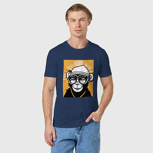 Мужская футболка Обезьяна и очки / Тёмно-синий – фото 3