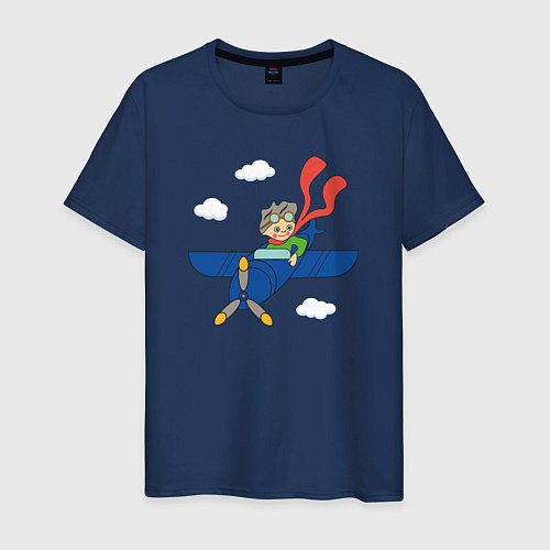 Мужская футболка Мальчик пилот и самолет / Тёмно-синий – фото 1