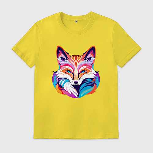 Мужская футболка Яркий разноцветный портрет лисы / Желтый – фото 1