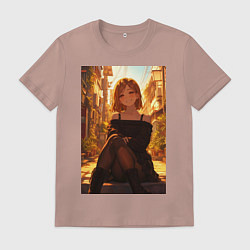 Футболка хлопковая мужская Магическая битва Нобара Кугисаки арт, цвет: пыльно-розовый