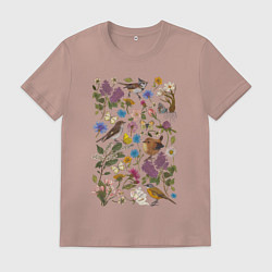 Мужская футболка Птицы, бабочки, цветы