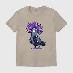 Футболка хлопковая мужская Мультяшный голубь панк с ирокезом, цвет: миндальный