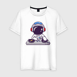 Футболка хлопковая мужская Космонавт диджей, цвет: белый