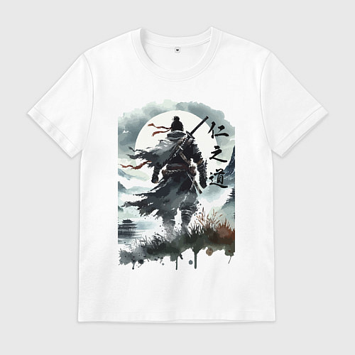 Мужская футболка Призрак Цусимы - Японский самурай / Белый – фото 1
